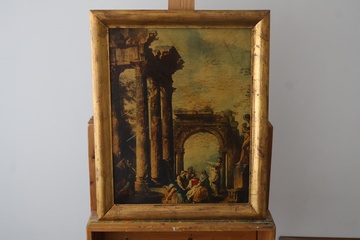 Afbeelding van Kunstprint met klassieke ruïne en figuren