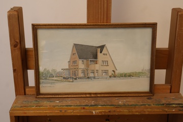 Afbeelding van Ingelijste aquarel van huis'
