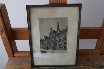 Afbeelding van Gezicht op Stadhuis te Leuven litho in lijst