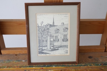 Afbeelding van Ingelijste litho 'Hofje van Nieuw' van Johann Jongh 1986'