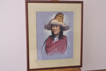 Afbeelding van Ingelijste werk van vrouw met traditionele hoed'