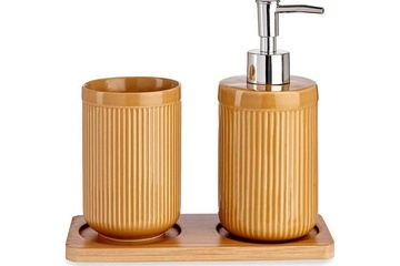 Afbeelding van Keramiek badkamer set  met bamboe