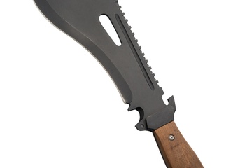 Afbeelding van MFH bushcraft bolo mes/bijl met houten handvat en nylon schede