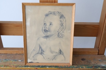Afbeelding van Tekening baby in houten lijst'