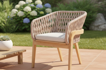 Afbeelding van 2x Batur diningchair natural rope - teak - white cushions