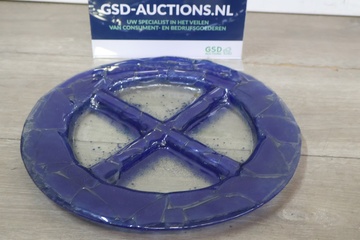 Afbeelding van Vintage Blauw/Wit Sierbord van Glas''