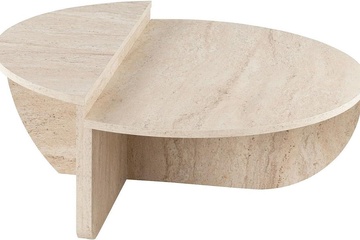 Afbeelding van Vente-unique Set van 2 salontafels - Beige travertijneffect