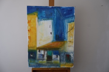 Afbeelding van Abstract schilderij met stadsgezicht'