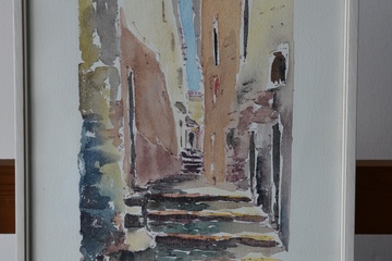 Afbeelding van Ingelijste aquarel vd plaats Cervo, door Tribaudino
