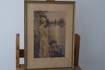 Afbeelding van Ingelijste vintage print met vrouw bij water