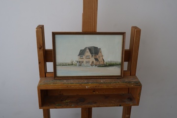 Afbeelding van Ingelijste aquarel van een huis - Door JP Oudshoorn'