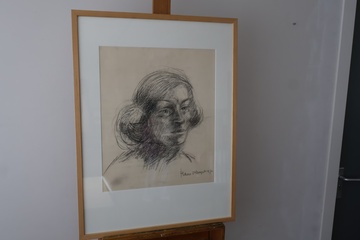 Afbeelding van Ingelijste potloodtekening portret van vrouw