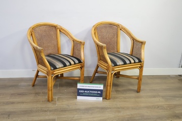 Afbeelding van Set van 2 rotan stoelen met gestreepte kussens