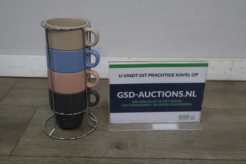 Afbeelding van Set van 4 keramische mokken met rek
