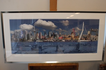Afbeelding van Ingelijste kunstprint skyline met haven en brug