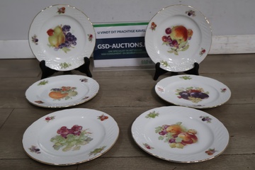 Afbeelding van Set van 6 gebaksborden met fruitdecoratie