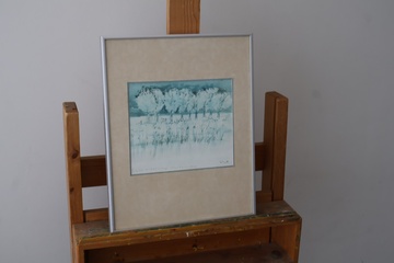Afbeelding van Ingelijst aquarel schilderij landschap