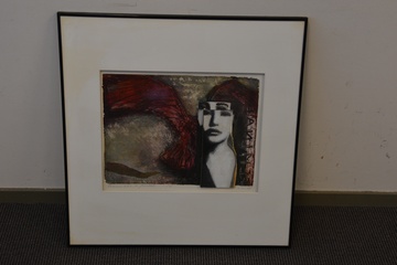 Afbeelding van Fraaie kleurenets met pastel: Vrouw met vogel. No.1/10 stuks