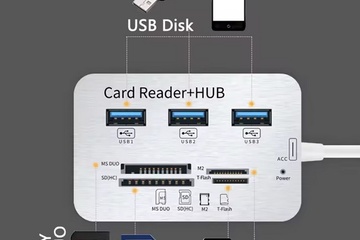Afbeelding van 7in1 3 Poorten USB TYPE C 3.0 HUB + 4 Poorten Expander SD TF