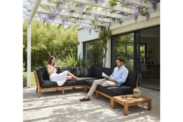 Afbeelding van Hamilton Bay Dynamo loungehoek 3-delig teak + kussens black