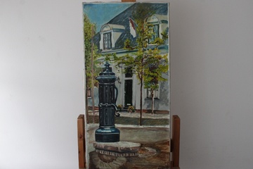 Afbeelding van Schilderij van plein met waterpomp