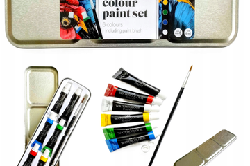Afbeelding van 100x AQUARELVERF 6 STUKS IN TUBES + KWAS IN EEN ETUI