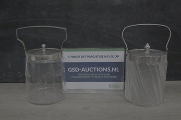 Afbeelding van Vintage glazen ijsemmers met metalen deksel en handvat