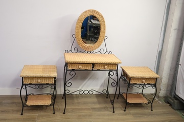 Afbeelding van Rotan Kaptafel-set met 2 Nachtkastjes