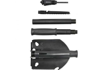 Afbeelding van AB Multitool bushcraft schep zwart met vuursteen en hoes