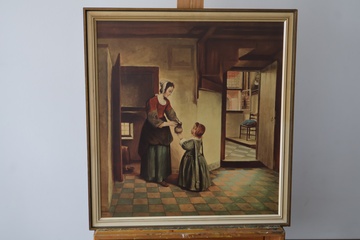 Afbeelding van Kunstprint binnenhuis met vrouw en kind