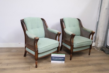 Afbeelding van Set van 2 vintage houten/rotan fauteuils