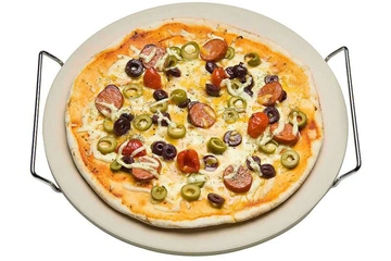 Afbeelding van Excellent Houseware Pizza baksteen 33cm met houder metaal