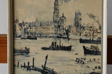 Afbeelding van Litho: 'Gezicht op Antwerpen' v. Jan Korthals
