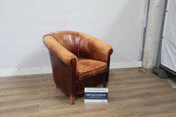 Afbeelding van Vintage Nederlandse cognackleurige leren clubfauteuil