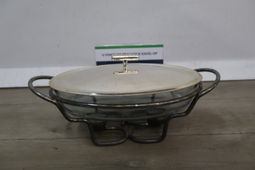 Afbeelding van Chafing dish met metalen frame en glazen schaal