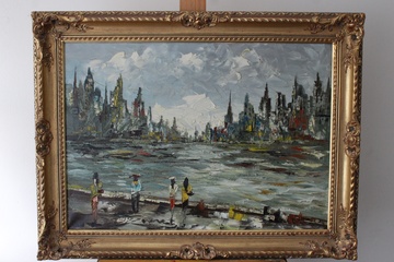 Afbeelding van Olieverfschilderij stadsaanzicht - Rangé