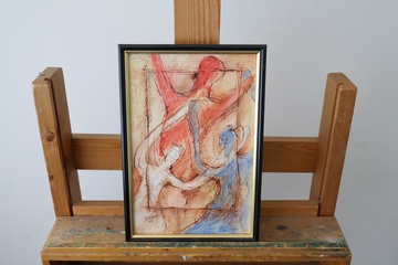 Afbeelding van Ingelijste abstract werk - signatuur 'Riet Rosier 2009'