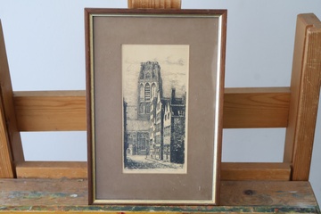 Afbeelding van Ingelijste ets van de Domtoren in Utrecht