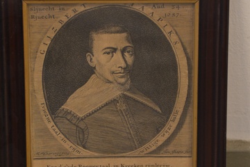 Afbeelding van Fraaie gravure vd Friese dichter Gysbert Japicx (1603-1666)