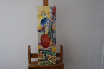 Afbeelding van Schilderij met vaas en landschap''