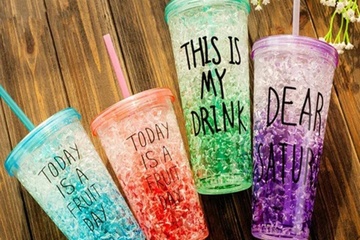 Afbeelding van 4 Stuks Drink cups today is a fruit day 2 groen 2 roze