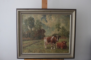 Afbeelding van Schilderij met koeien in landschap
