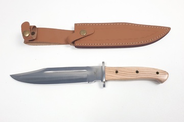 Afbeelding van Black Eagle Bowie mes large 32cm met houten handvat en schede van leer