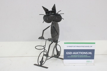Afbeelding van Metaal kat op fiets beeld