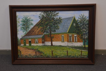 Afbeelding van Acrylschilderij v Cor Quax: "Boerderij" 1978
