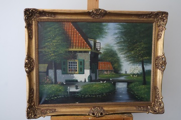 Afbeelding van Schilderij landschap met huis aan water