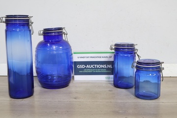 Afbeelding van Set blauwe glazen potten met klemdeksel