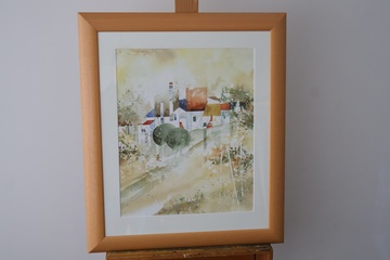 Afbeelding van Aquarel landschap schilderij in houten lijst'