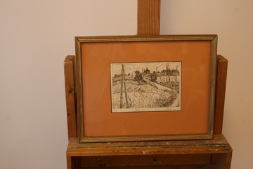 Afbeelding van Ingelijste zwart-wit ets landschap - 3/10