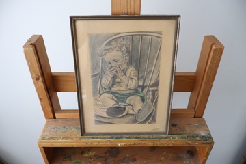 Afbeelding van Ingelijste tekening van zittend kind'